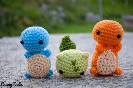 pokemon charmander, squirtle and bulbasaur amigurumi