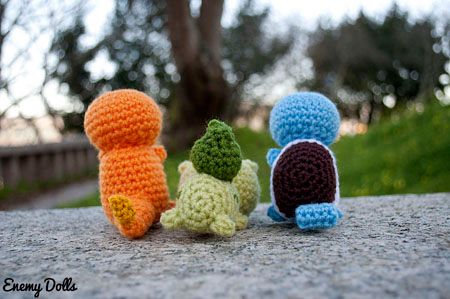 pokemon charmander, squirtle and bulbasaur amigurumi