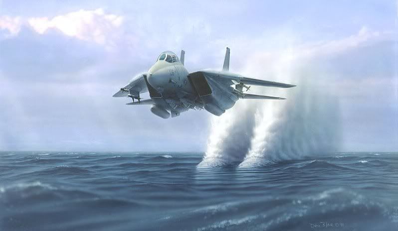 F-14 Over Water painting, unsure of artist