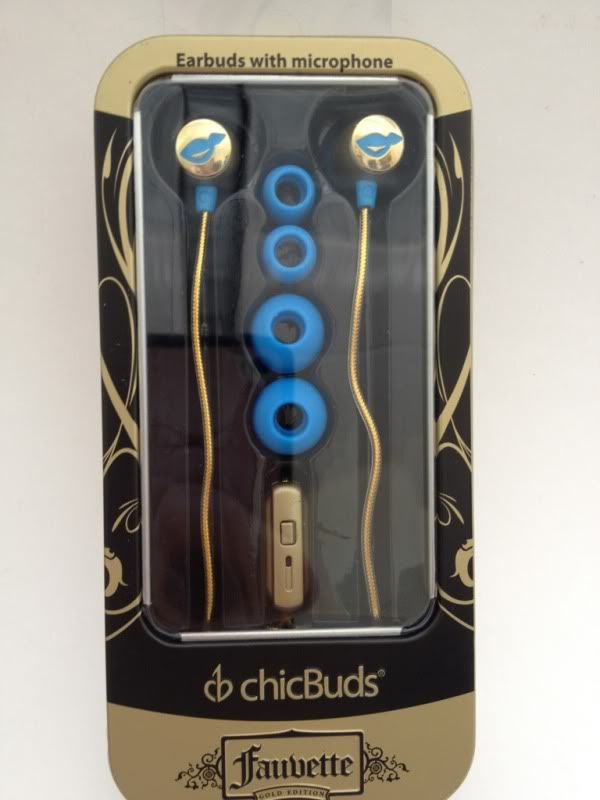 Chicbuds Fauvette  Earbuds with Microphone Gold mic Blue buds NEW  i-phone smart - Foto 1 di 1