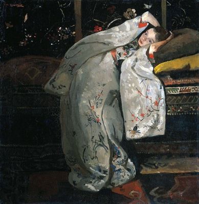 Breitner-George-Hendrik-Girl-in-white-kimono-Sun