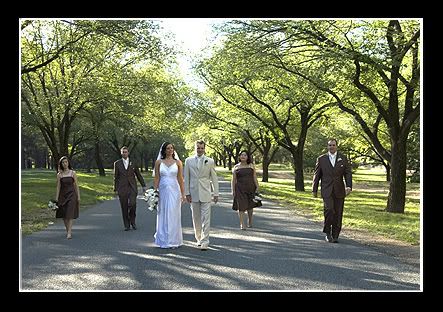 We had our groomsmen and bridesmaids in brown and hubby and I in white ivory