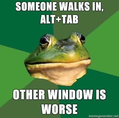 image: Foul-Bachelor-Frog-someone-walks-in