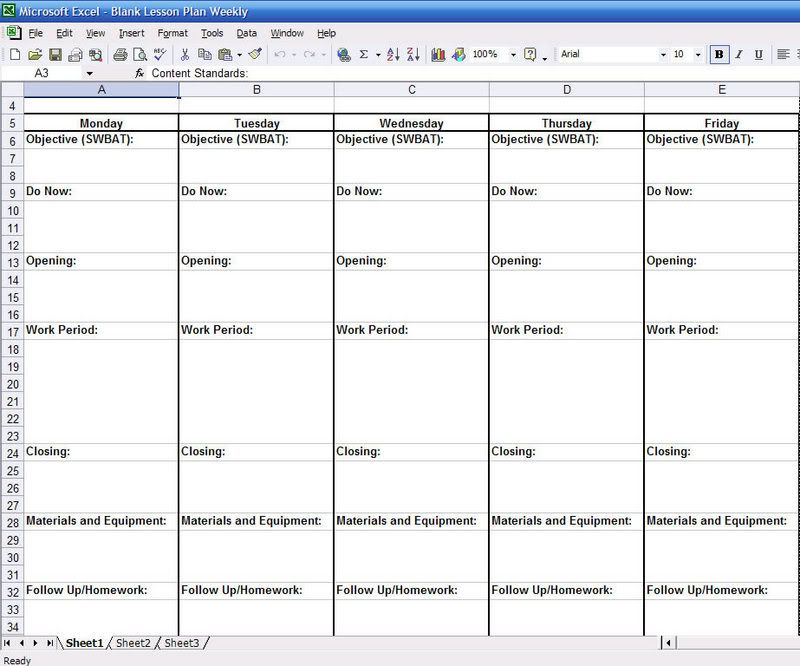 Weekly Lesson Plan Template